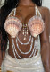 Hollow-Out Low Back Beaded Bikini Top Halter Neck Body Chain