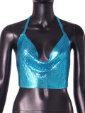 Metallic Sequin Halter Neck Low Back Clubwear Vest
