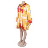 Women Elegant Floral Print V-Neck Patchwork Contrast Color Mini Dress