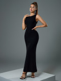 Fashion Sexy V-Neck Low Back Pearl Straps Evening Gown