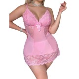 Sexy Plus Size Lingerie Set Lace See-Through Nightgown & Thong Two-Piece Set