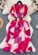 V-Neck Printed Summer Belt Slim Waist Loose Shirt Dress