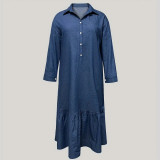 Women's Chic Elegant Long-Sleeve Turndown Collar Dress