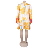Women Elegant Floral Print V-Neck Patchwork Contrast Color Mini Dress
