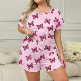 Summer Two-Piece Lounge Set Plus Size Casual Butterfly Pajamas