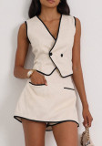 Summer Cotton Vest & Skirt Set Sleeveless V-Neck Career Two-Piece Set