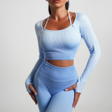 Seamless Tight-Fitting Yoga Set Gradient Long-Sleeve Workout Two-Piece Shorts Set