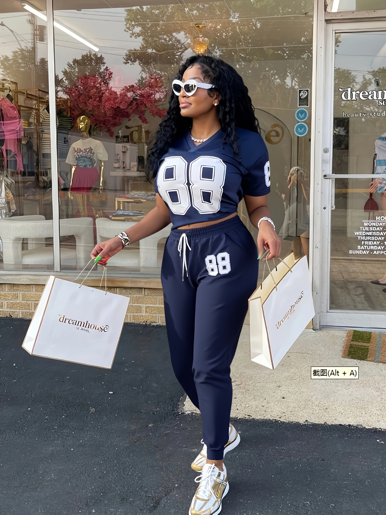 Casual Sporty Print Short-Sleeve Two Piece Pants Set