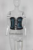 Summer High Street Cropped Low Neck Print Tie-Front Slim Fit Top