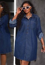 Plus Size Women's Loose Casual Denim Long-Sleeve Dress