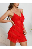 Multi-Layer Lace Trim Mesh Strap V-Neck Pearl Pendant Sleepwear Nightdress