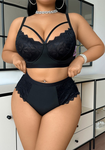 Sexy Plus Size Lingerie Lace Patchwork Bra & Shorts Two-Piece Set