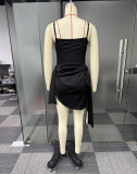 Elegant See-Through Beaded V-Neck Strap Slim Waist Stretch Club Dress