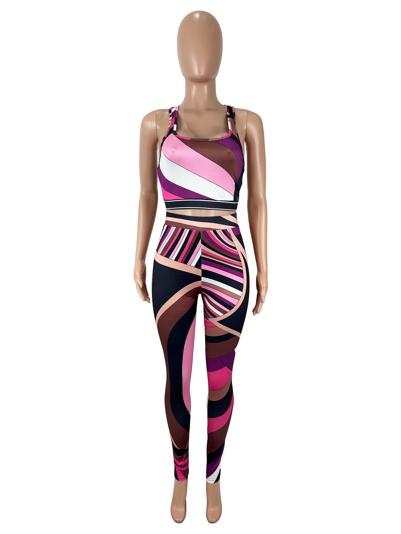 Women's Fashion Sexy Color-Blocking Print Top & Pants Set