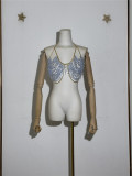 Hollow-Out Beaded Chain Halter Neck Low Back Body Jewelry Top
