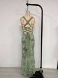 Spring Summer Fashion Sexy Sleeveless Low Back High Slit Gown