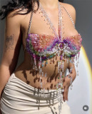 Multi-Color Beaded Halter Neck Layered Strapless Bralette