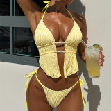 Sexy Yellow Two-Piece Swimsuit Trendy Holidays Beach Bikini