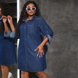Plus Size Women's Loose Casual Denim Long-Sleeve Dress