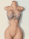 Beaded Fringe Halter Neck Body Jewelry Bralette Top
