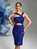 Asymmetric Strap Sequin Cutout Sexy Bodycon Party Gown Dress
