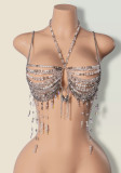 Beaded Fringe Halter Neck Body Jewelry Bralette Top