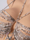 Beaded Fringe Halter Neck Body Jewelry Bralette Top