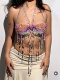 Multi-Color Beaded Halter Neck Layered Strapless Bralette