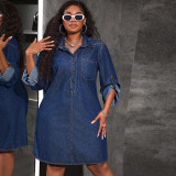 Plus Size Women's Loose Casual Denim Long-Sleeve Dress