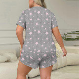 Women Summer Casual Pink Star Pajama Set