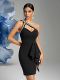 Women Backless sexy diamond one-shoulder sleeveless dress