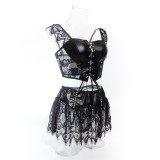 Women Lace Lace-Up Cross Pu Leather Sexy Lingerie
