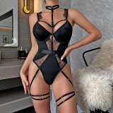 Women Lace Bodysuit Off Shoulder Halter Neck Hollow See-Through Suspender Sexy Lingerie