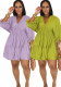 Women Solid Casual V Neck Three-quarter Sleeve Pleated Dress