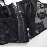 Women Lace Lace-Up Cross Pu Leather Sexy Lingerie
