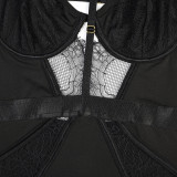 Women Lace Bodysuit Off Shoulder Halter Neck Hollow See-Through Suspender Sexy Lingerie