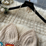 Women Summer Crochet Flower Suspender Top and Wide Leg Pants Retro Two-piece Set