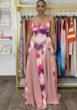 Women summer v-neck suspender printed sleeveless backless dress