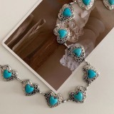 Women Belt Bohemian Metal Heart Belt with Skirt Turquoise Heart Print Body Chain