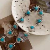 Women Belt Bohemian Metal Heart Belt with Skirt Turquoise Heart Print Body Chain