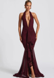 Women Sexy Stretch Suspender Solid V-Neck Dress