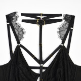 Women Lace Bodysuit Off Shoulder Halter Neck Hollow See-Through Suspender Sexy Lingerie