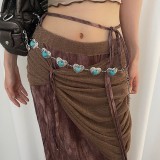 Women Belt Bohemian Metal Heart Belt with Skirt Turquoise Heart Print Body Chain