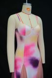 Women summer v-neck suspender printed sleeveless backless dress