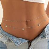 Women Summer Navel Chain Beach Butterfly Pendant Sexy Beach Double Belt Body Chain