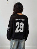 Fashion Casual Street Trend Print V-Neck Long Sleeve Knitted Sweater