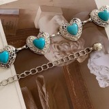 Women Belt Bohemian Metal Heart Belt with Skirt Turquoise Heart Print Body Chain