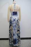 Women summer v-neck Halter Neck Sleeveless Printed Dress