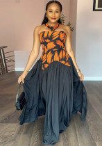 Women summer v-neck sleeveless printed pleated dress Women summer v-neck sleeveless printed pleated dress