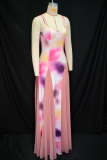 Women summer v-neck suspender printed sleeveless backless dress
